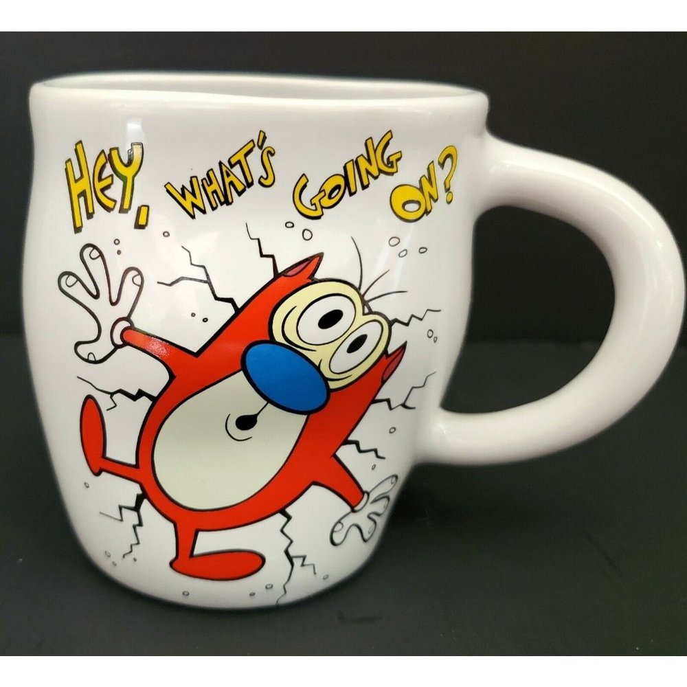 STIMPY Hey, What's Going On? SMASHED MUG 8 oz Coffee Cup Dakin Ren & Stimpy Show